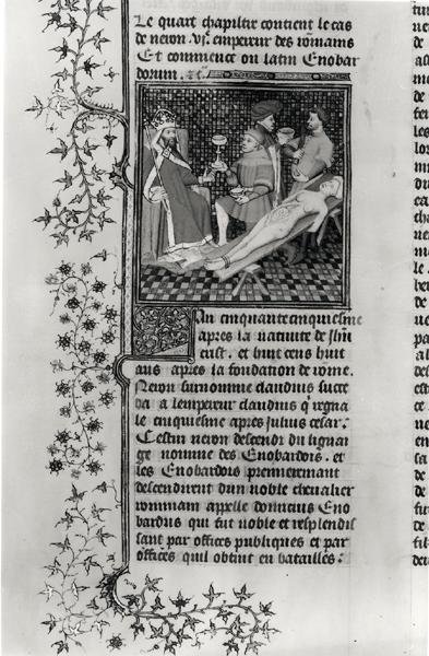 Ms 5193 f.290v Nero felboncolja az anyját, Giovanni Boccaccio (1313-75) De Casibus virorum illustrarium című művének Jean Sans Peur kiadásából, 1410 körül. alkotó: French School